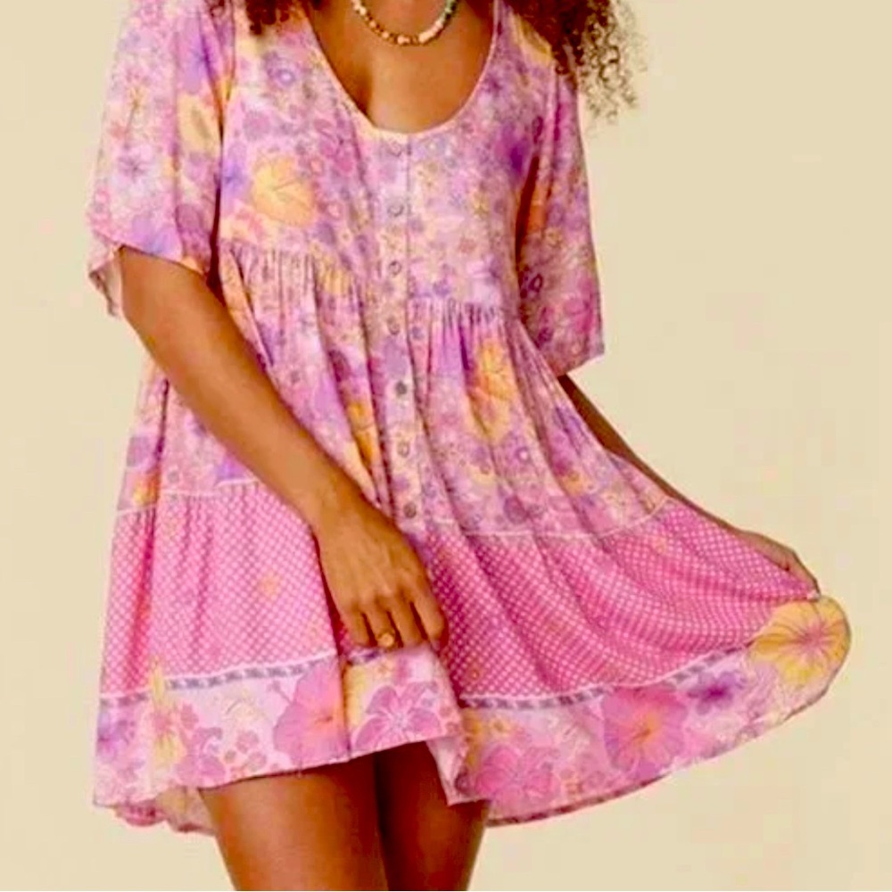 NWT $249 Spell Hibiscus Lane Pink Mini Dress in Musk Size S